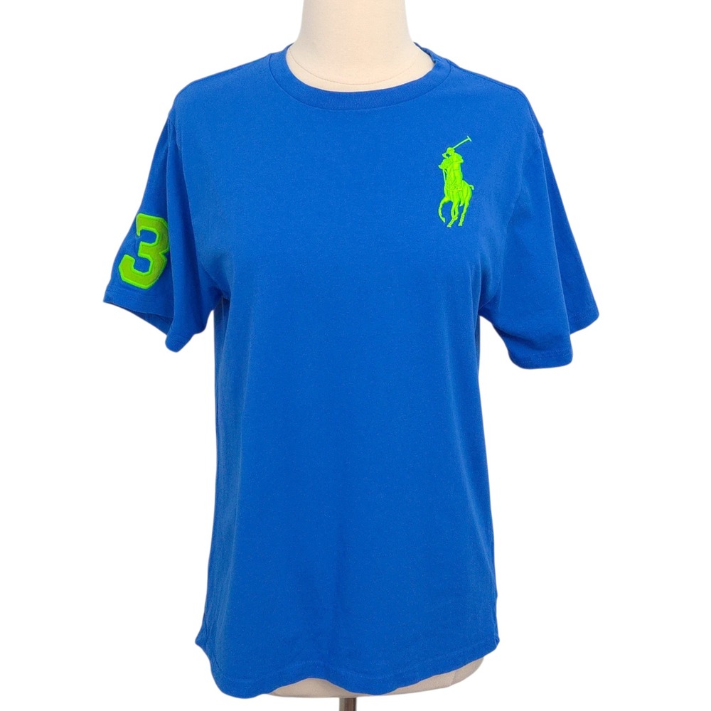 Polo Ralph Lauren Blue & Neon Green Big Pony #3 Short Sleeve T-Shirt- Kid Boys L
